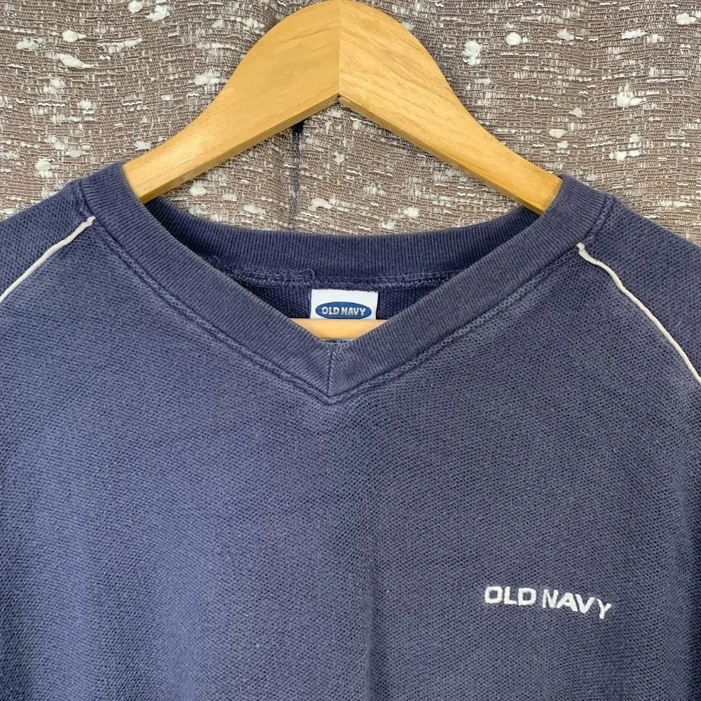 Vintage Y2K Old Navy Blue V-Neck Pullover Shirt Long Sleeve Men's XL‎